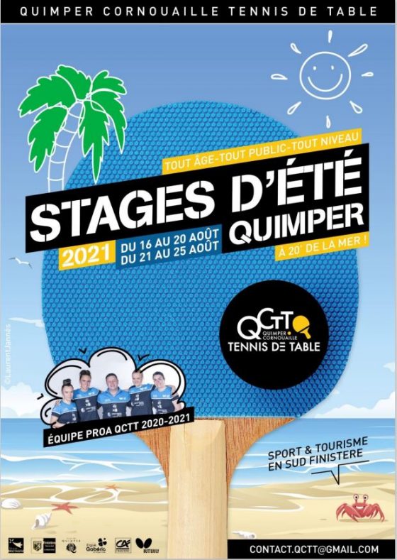 Quimper CTT Stages d’Été 2021 Finistère Tennis de Table